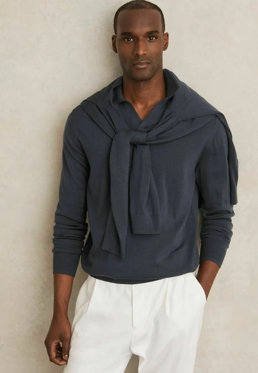 REGULAR FIT - MILBURN OPEN-COLLAR - Strickpullover - midnight navy