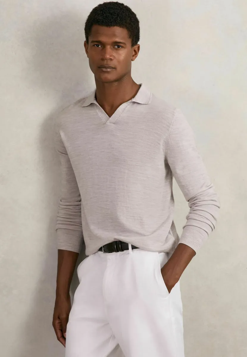 REGULAR FIT - MILBURN OPEN-COLLAR - Strickpullover - wicker brown melange