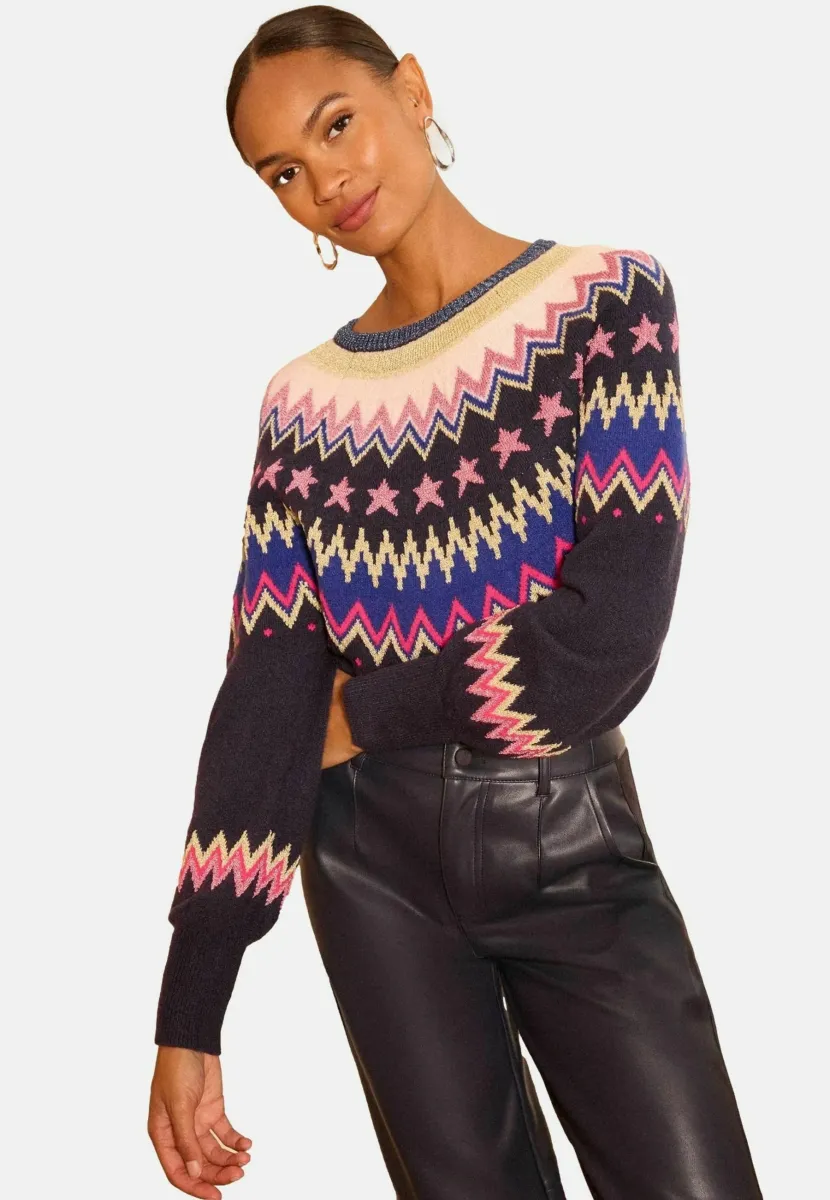 REGULAR FIT - PATTERN CREW NECK   - Strickpullover - navy blue lurex fairisle