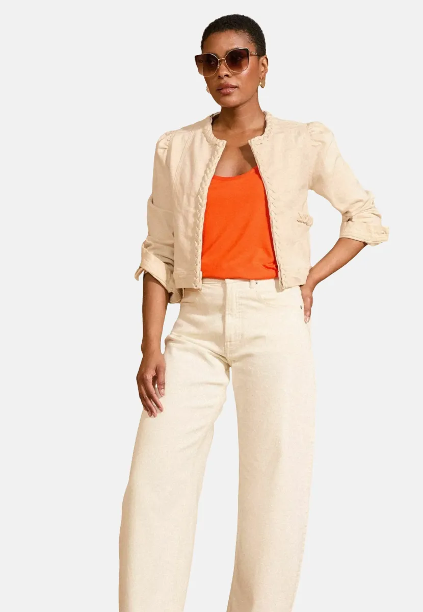 REGULAR FIT - PLAIT COLLARLESS - Blazer - ecru