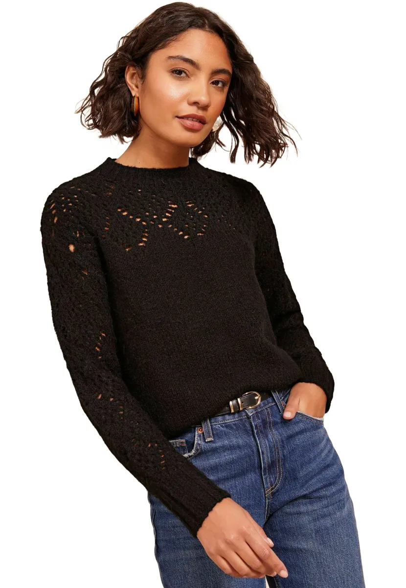 REGULAR FIT - POINTELLE DETAIL  - Strickpullover - black