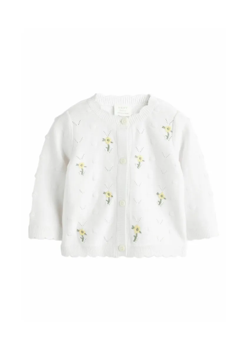 REGULAR FIT POINTELLE KNITTED FLORAL FLOWER - Strickjacke - white