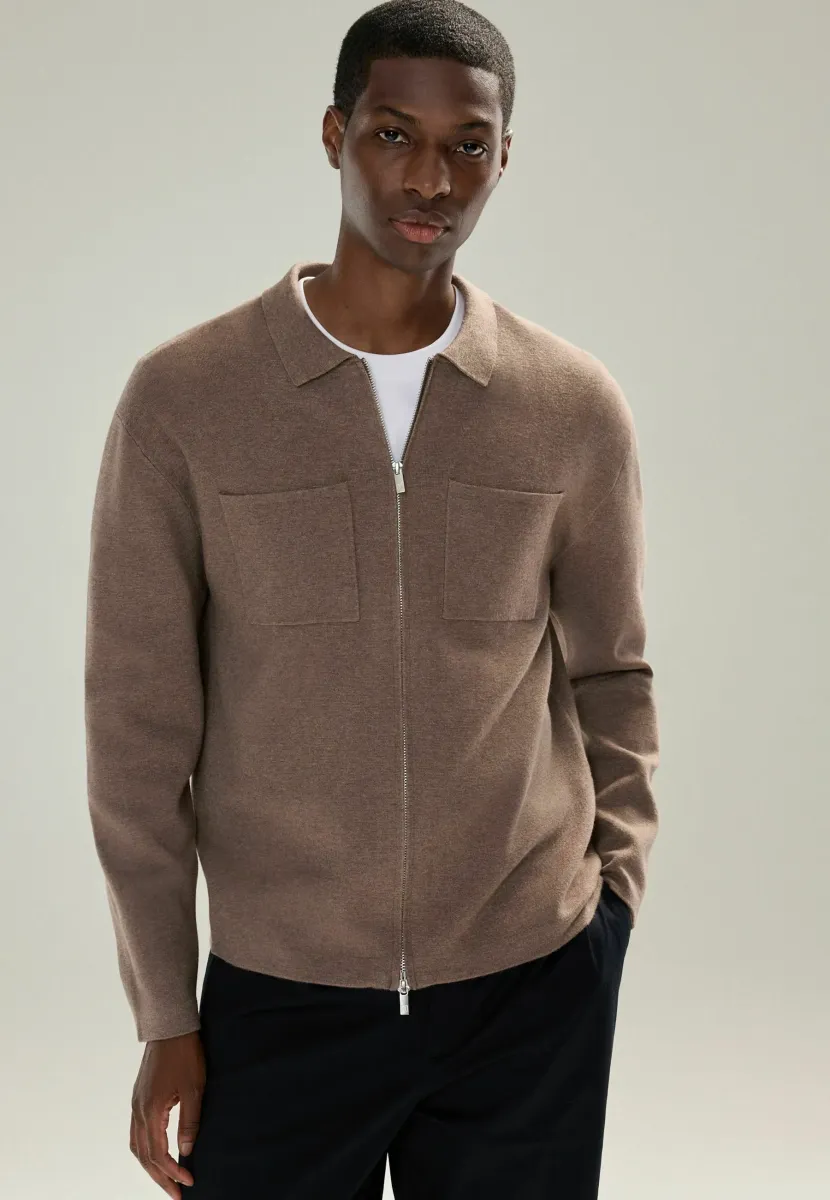 REGULAR FIT PREMIUM KNITTED ZIP THROUGH - Strickpullover - mushroom