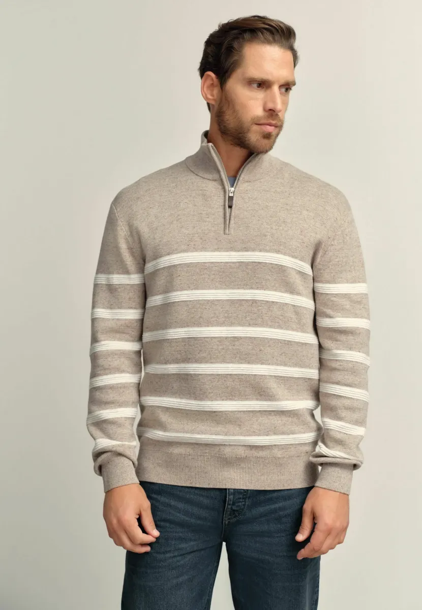 REGULAR FIT PREMIUM STRIPED - Strickpullover - oatmeal