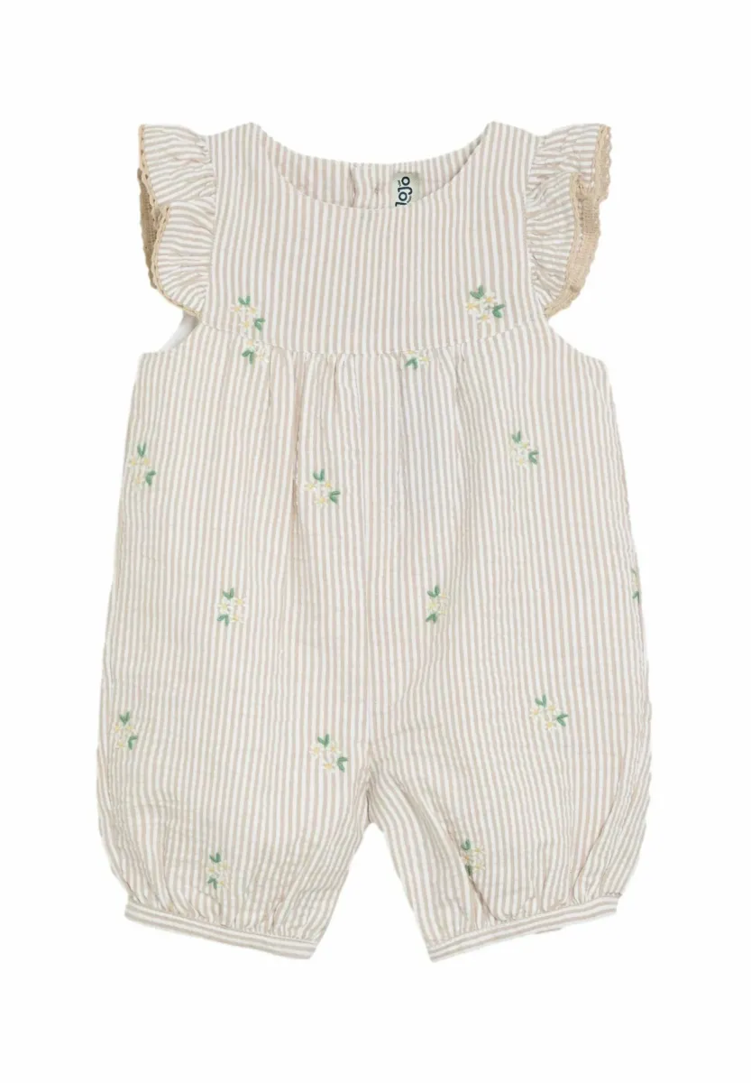 REGULAR FIT-PRETTY RUFFLE EMBROIDERED - Jumpsuit - natural daisy striped seersucker