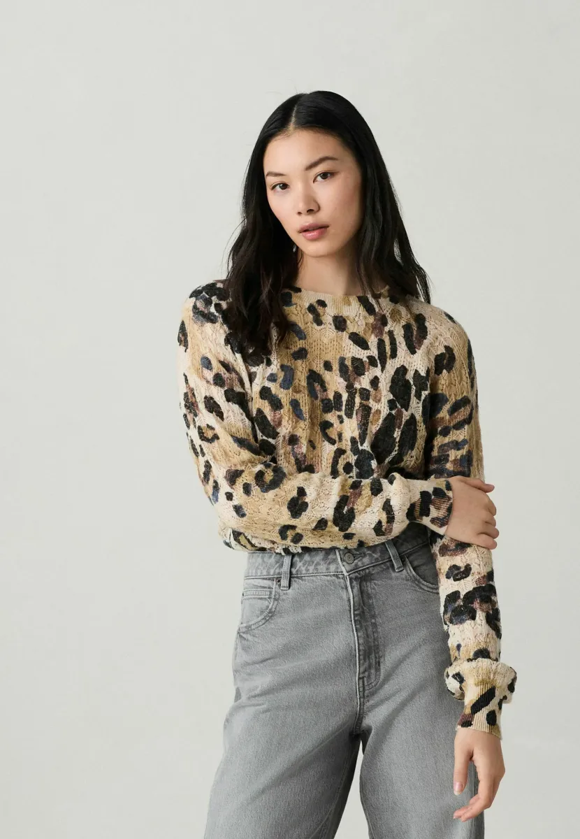 REGULAR FIT - PRINTED CREW NECK FINE - Strickpullover - leopard