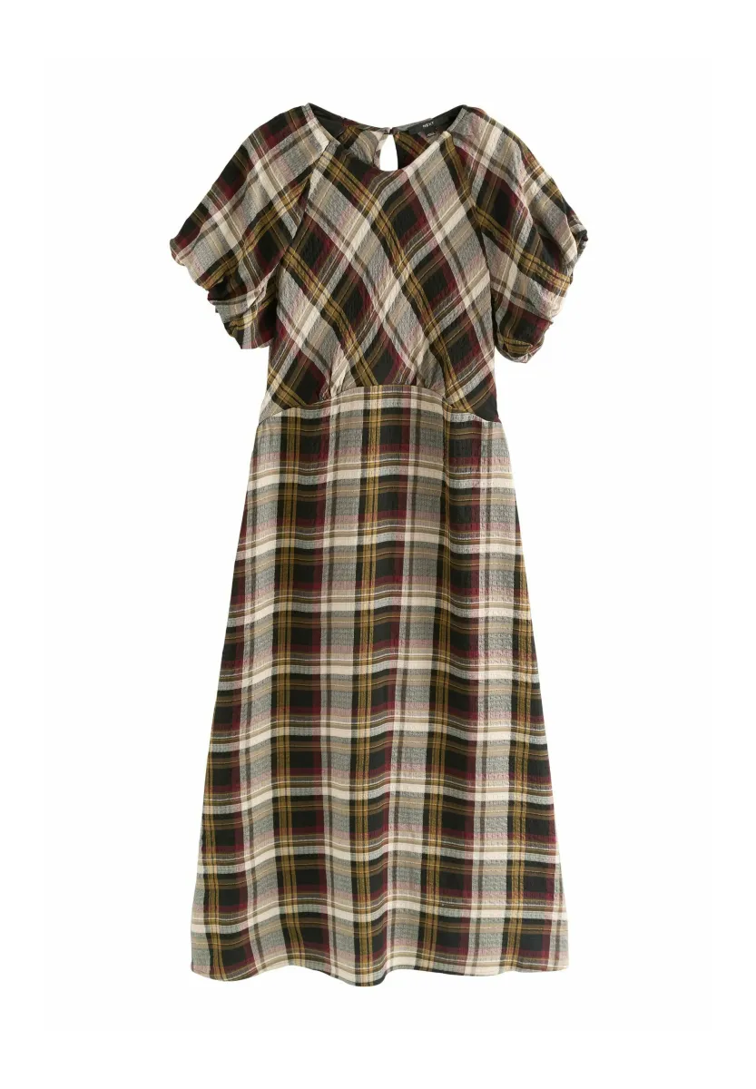 REGULAR FIT - PUFF MIDI - Freizeitkleid - brown check