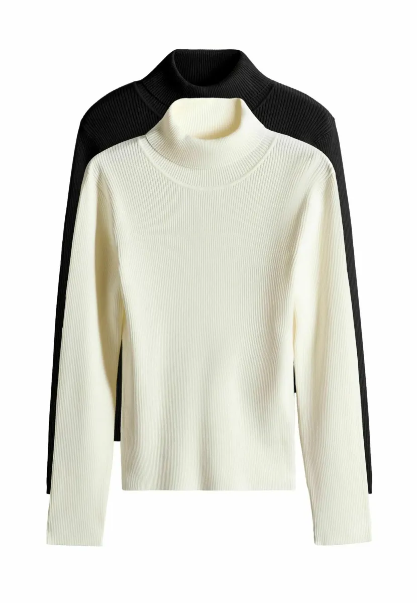 REGULAR FIT - ROLL NECK  2 PACK - Strickpullover - black cream