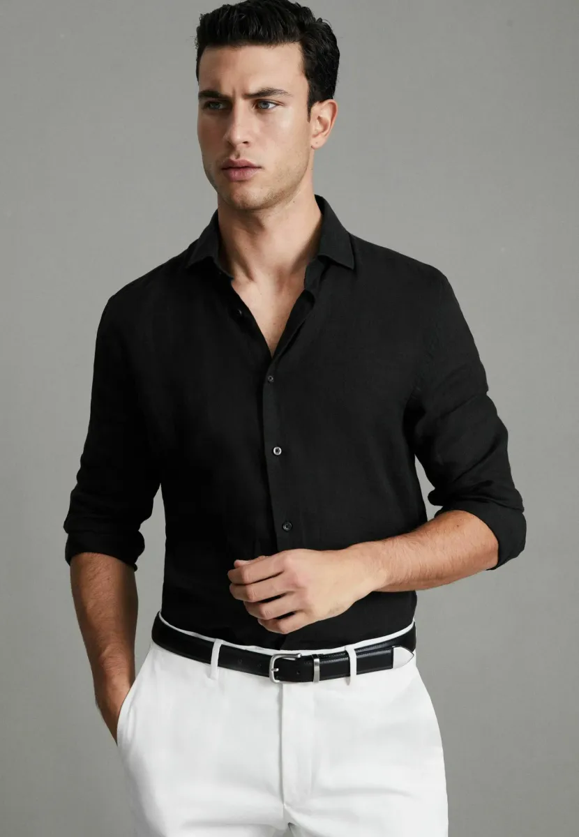 REGULAR FIT-RUBAN BUTTON THROUGH - Hemd - black