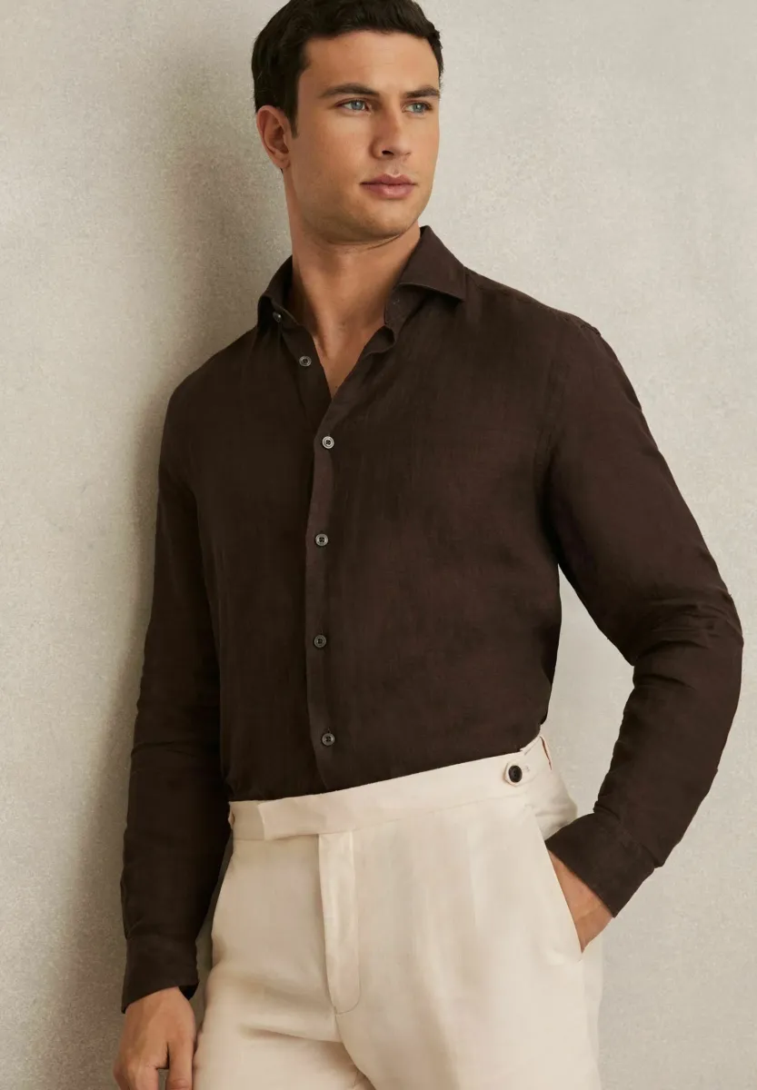 REGULAR FIT - RUBAN STRIPED CUTAWAY COLLAR  - Hemd - dark brown
