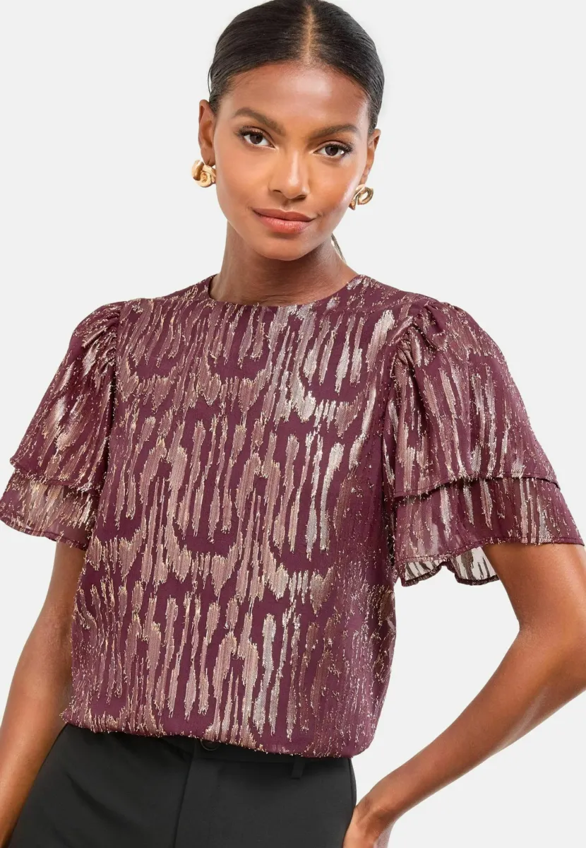 REGULAR FIT - RUFFLE SHORT SLEEVE - T-Shirt print - purple gold
