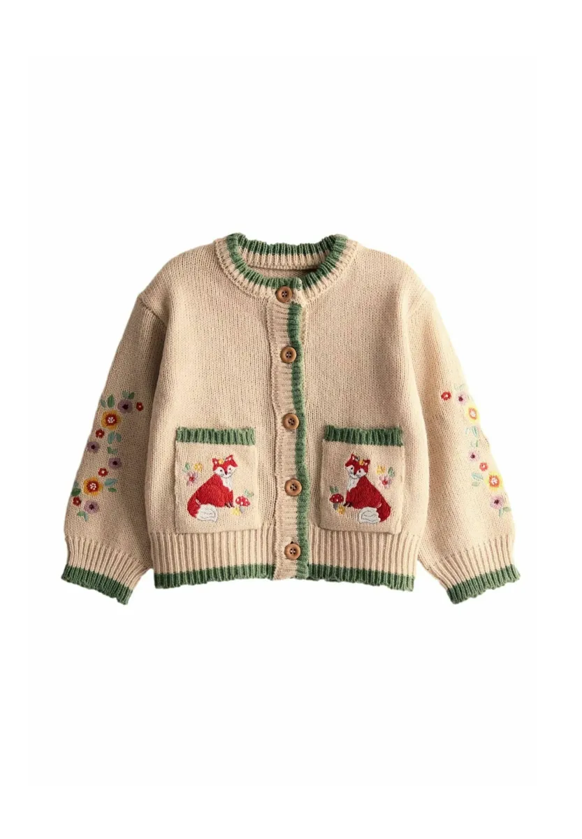REGULAR FIT - SCALLOP EDGE EMBROIDERED POCKET - Strickjacke - natural