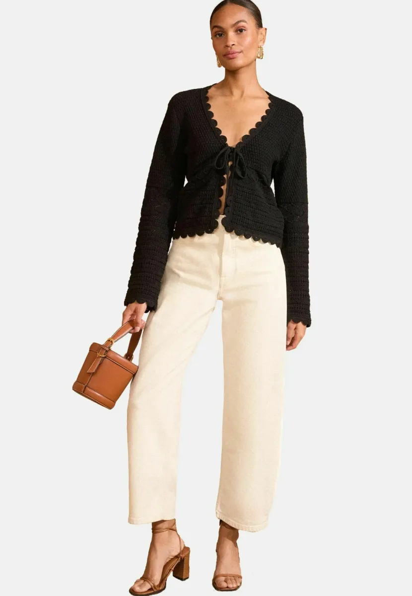 REGULAR FIT SCALLOP FRONT  - Strickjacke - black