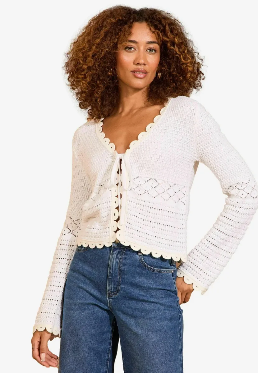 REGULAR FIT SCALLOP FRONT  - Strickjacke - ivory