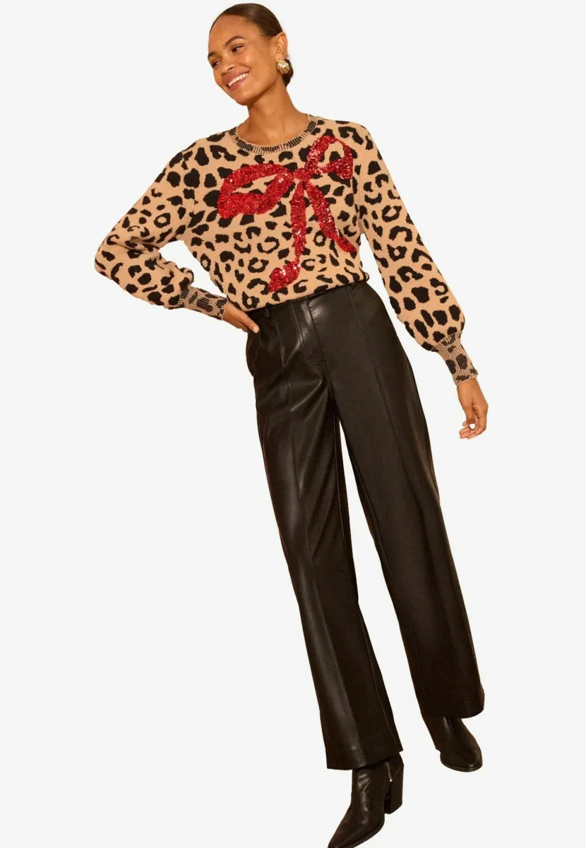 REGULAR FIT - SEQUIN BOW - Strickpullover - animal red