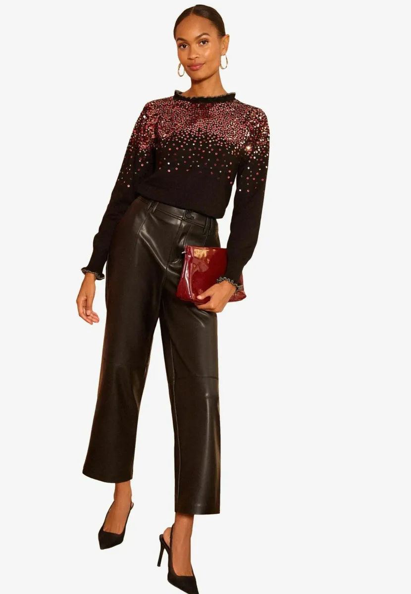 REGULAR FIT - SEQUIN FRILL NECK  - Strickpullover - black multi