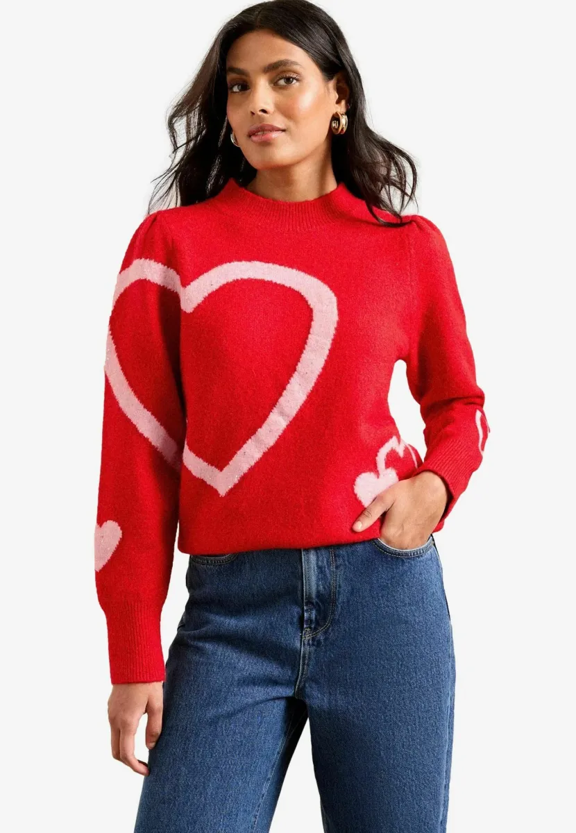 REGULAR FIT - SEQUIN HEART MOTIF - Strickpullover - red