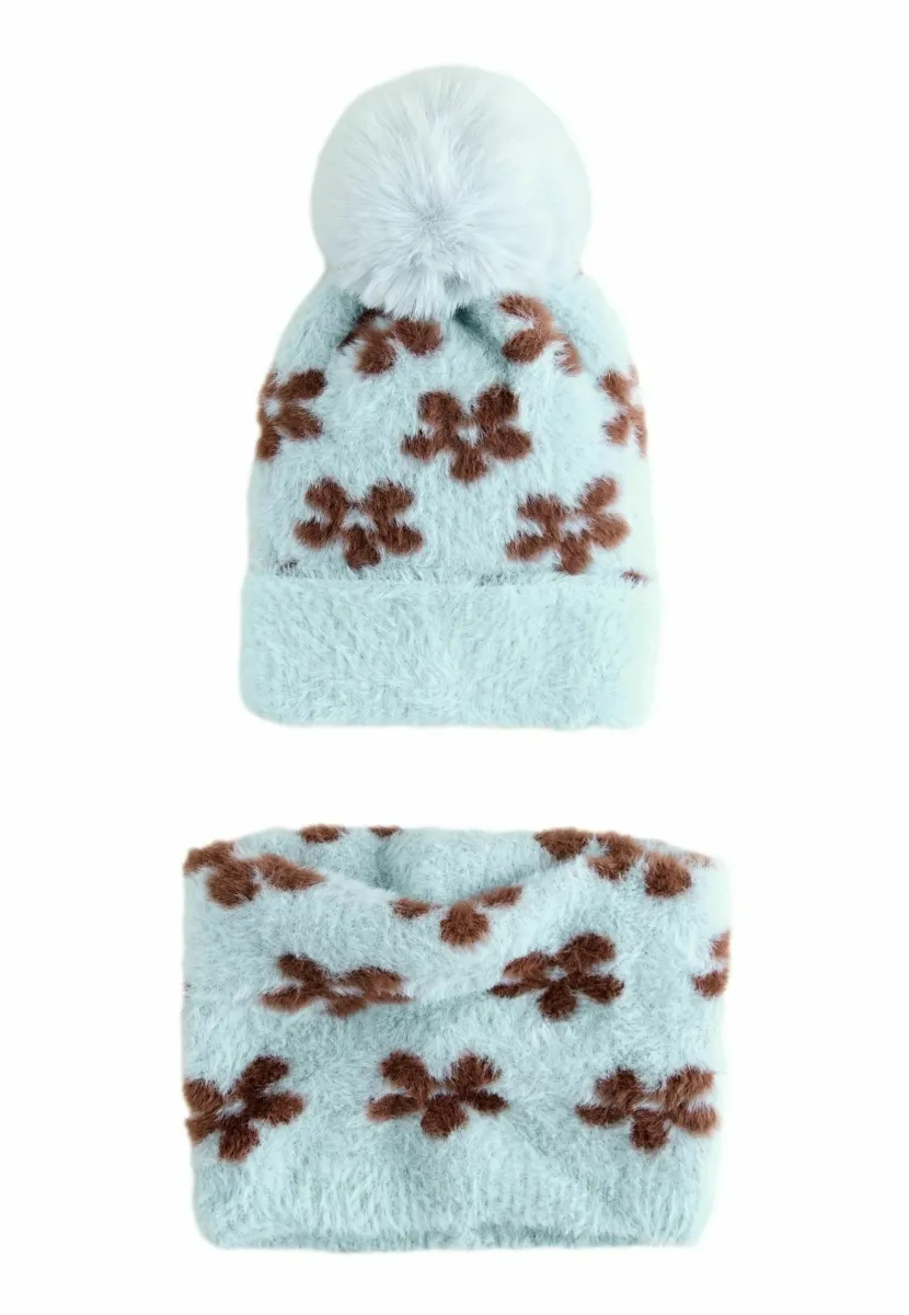 REGULAR FIT - SET - Mütze - chocolate blue flower