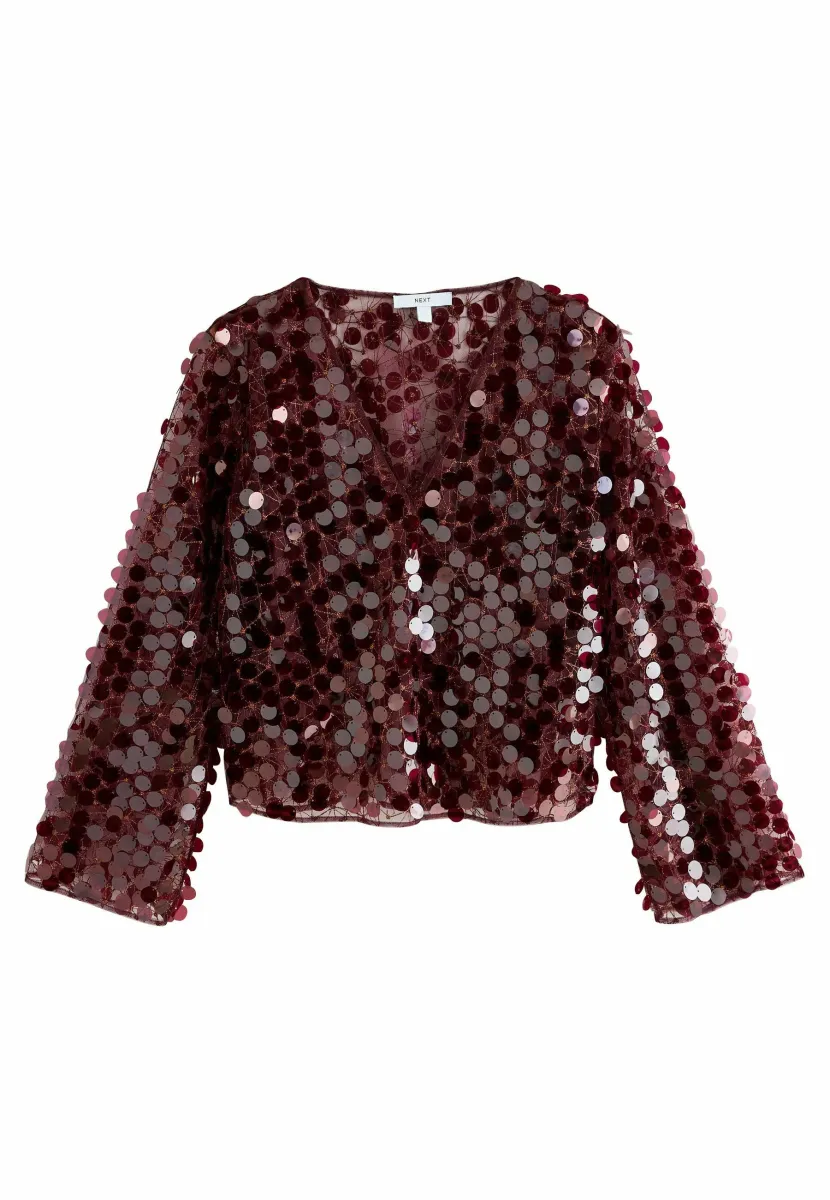 REGULAR FIT - SHEER SEQUIN LONG SLEEVE V-NECK - Bluse - red