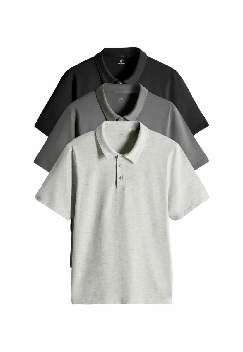 REGULAR FIT - SHORT SLEEVE  3 PACK  - Poloshirt - black   charcoal   grey marl