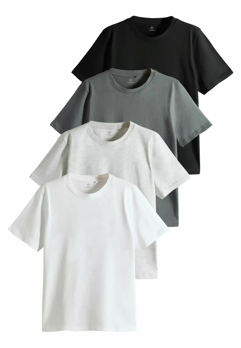 REGULAR FIT - SHORT SLEEVE  4 PACK  - T-Shirt basic - black charcoal grey marl white