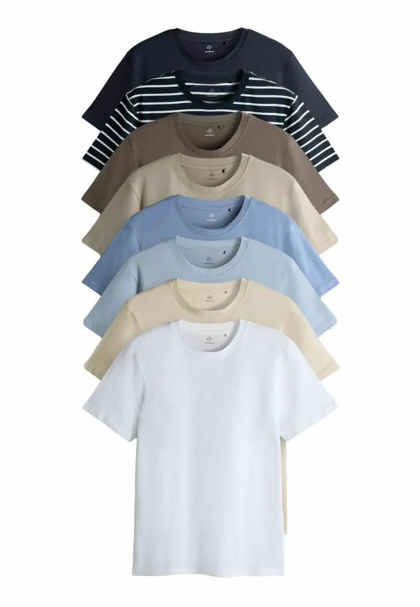 REGULAR FIT - SHORT SLEEVE 8 PACK - T-Shirt basic - navy   stripe   light stone   powder blue   taupe