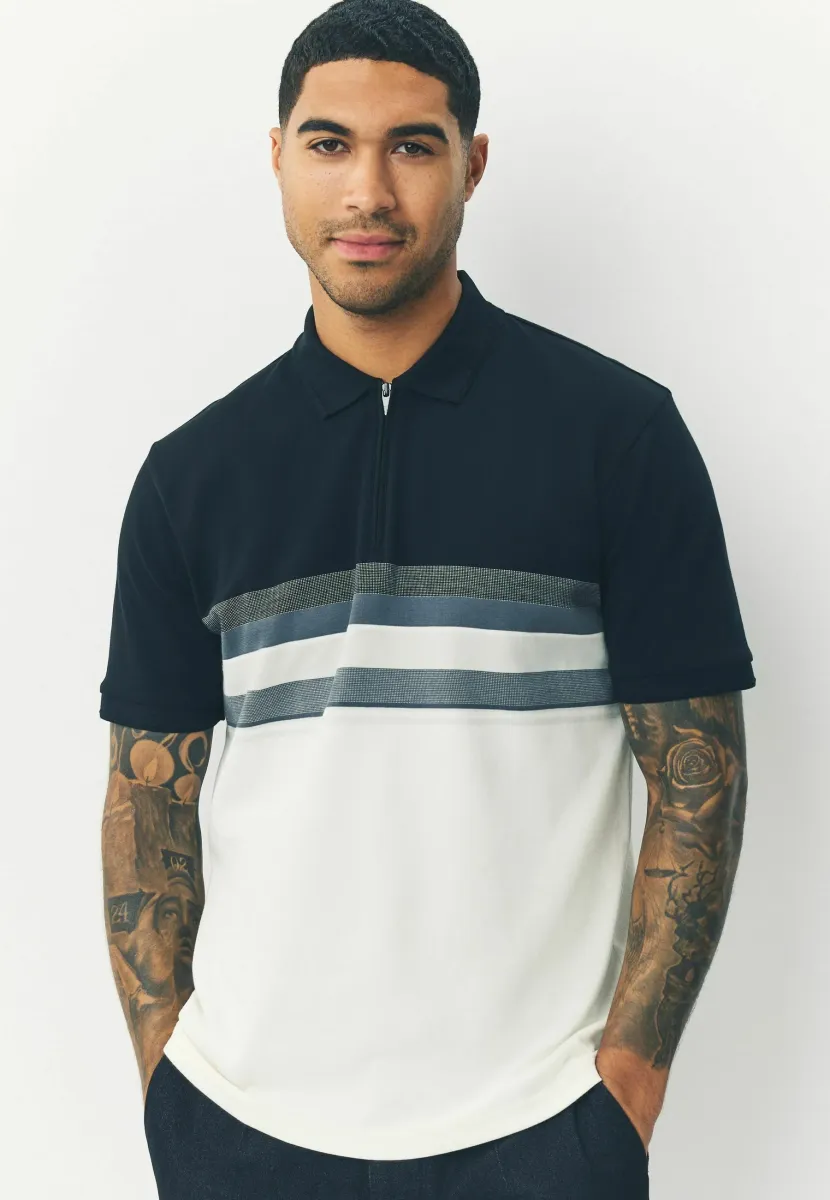 REGULAR FIT - SHORT SLEEVE BUTTON UP BLOCK  - Poloshirt - black white