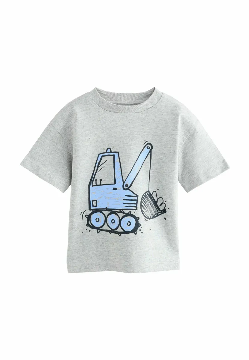 REGULAR FIT - SHORT SLEEVE TRANSPORT  - T-Shirt print - grey marl blue digger