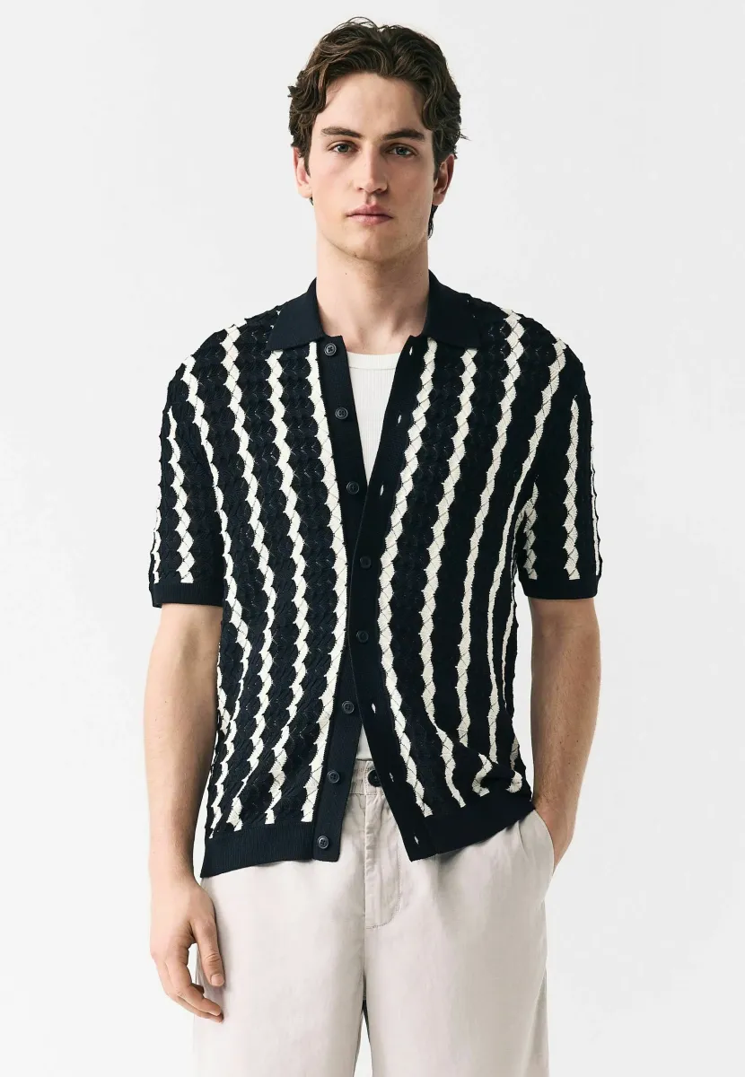 REGULAR FIT-SHORT SLEEVE VERTICAL STRIPE - Hemd - black white