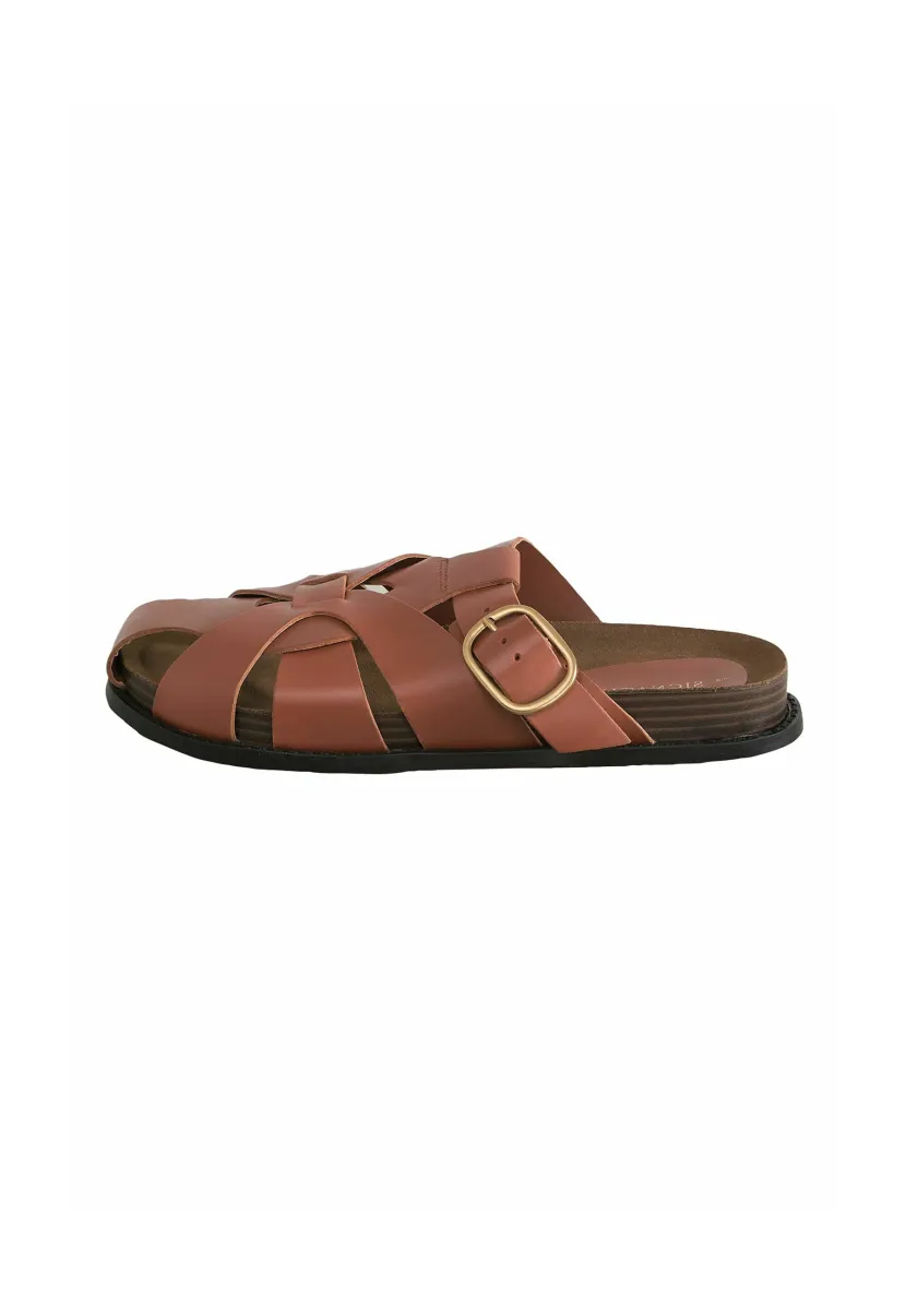 REGULAR FIT - SIGNATURE  ROUND WEAVE BUCKLE FOOTBED  - Pantolette flach - tan brown
