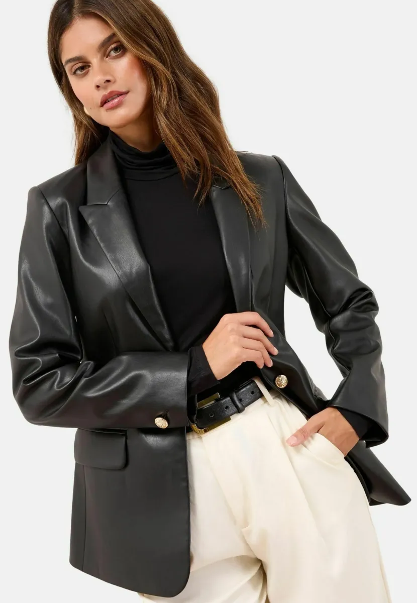 REGULAR FIT SINGLE BREASTED  - Blazer - black faux leather