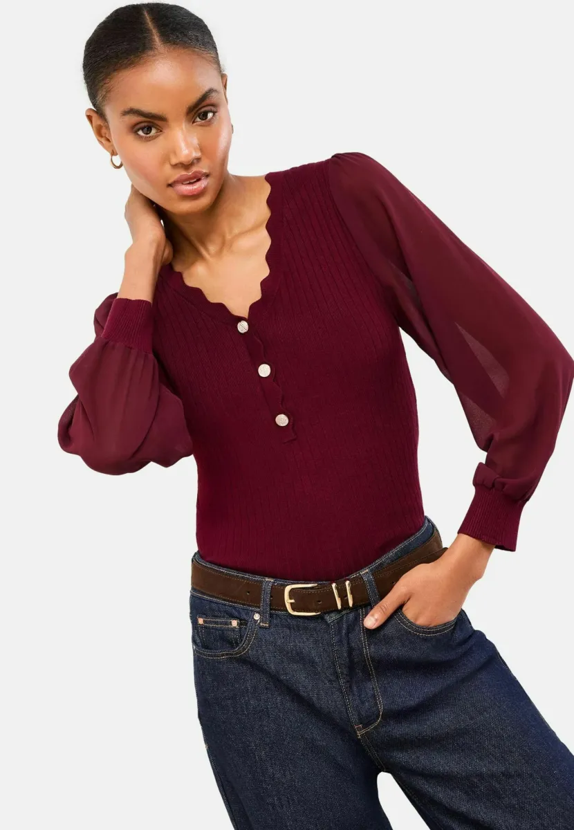 REGULAR FIT - SLEEVE  - Strickpullover - burgundy red