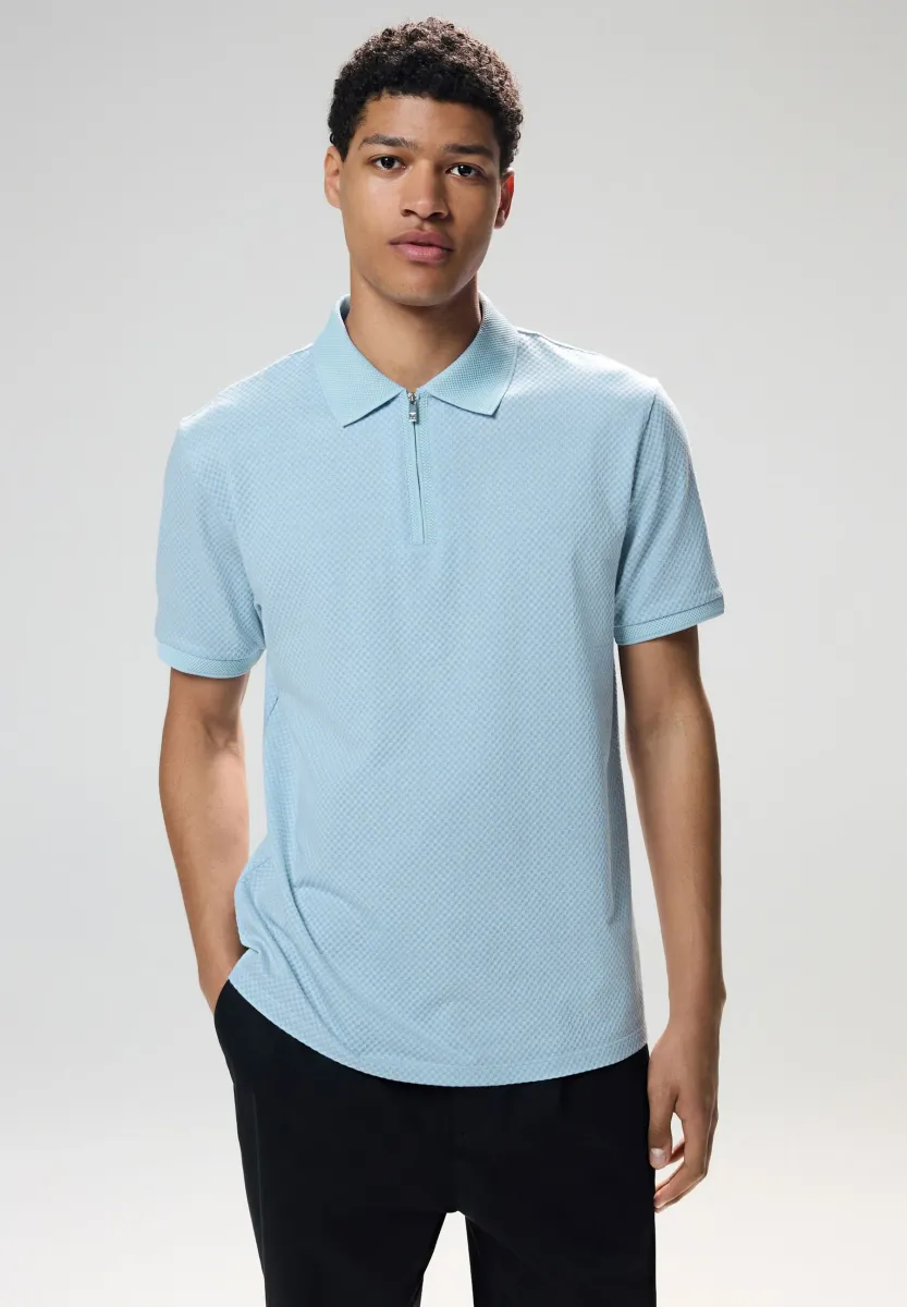REGULAR FIT - SQUARE PATTERN QUARTER ZIP  - Poloshirt - blue