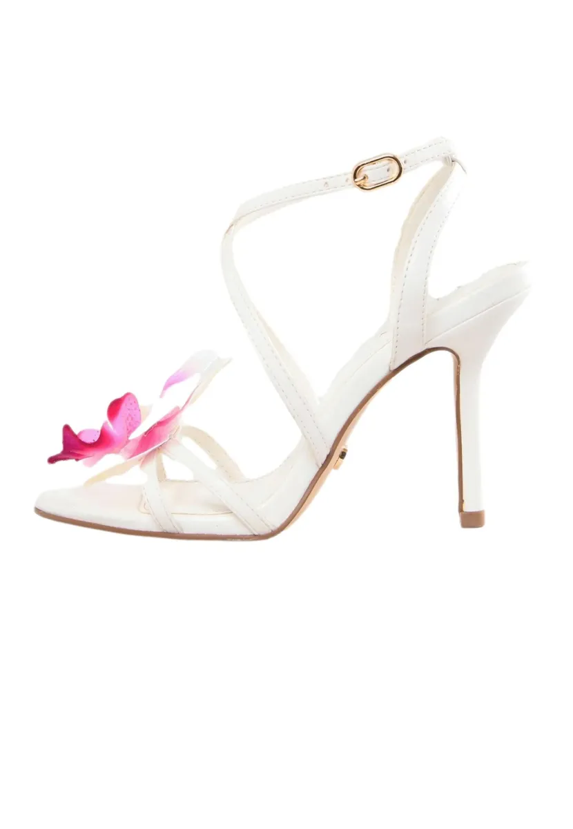 REGULAR FIT -STILETTO MULTI STRAP FLORAL CORSAGE  - High Heel Sandalette - white