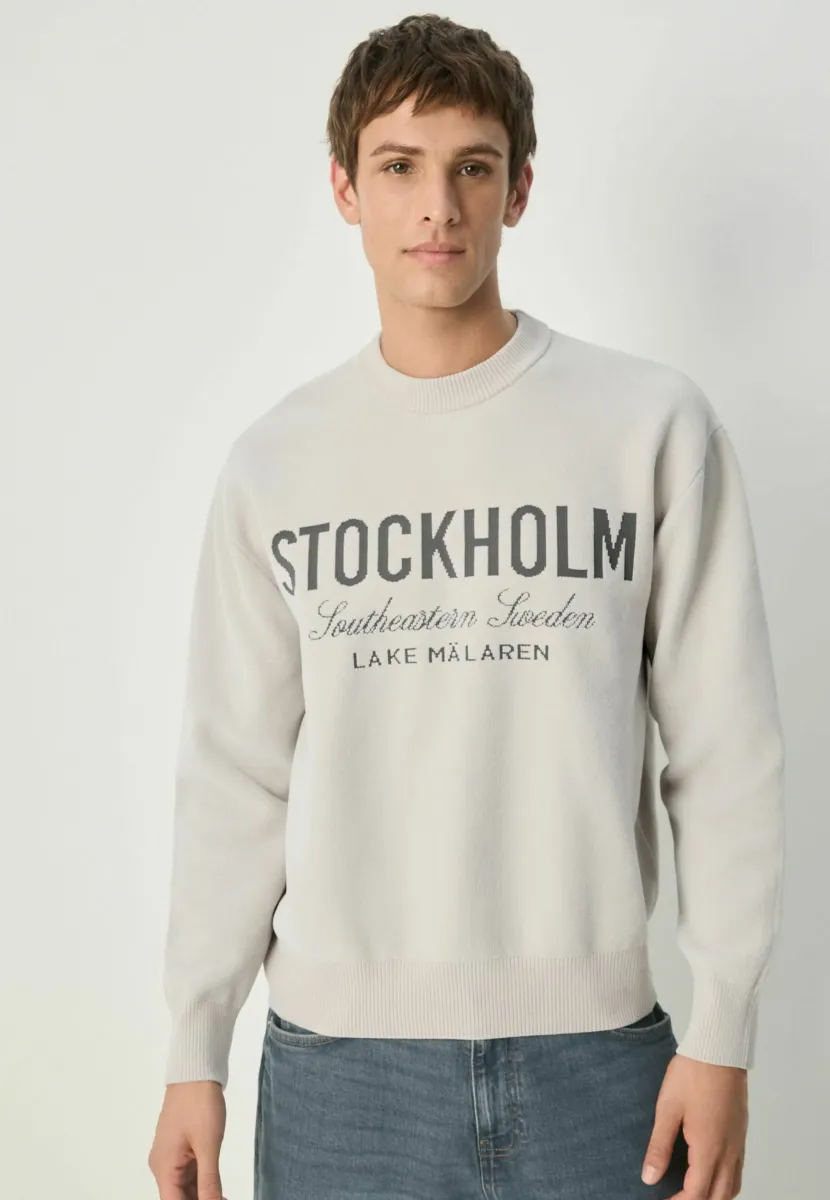REGULAR FIT STOCKHOLM GRAPHIC PRINT CREW  - Strickpullover - neutral