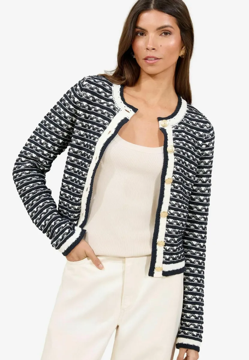 REGULAR FIT  - Strickjacke - black white