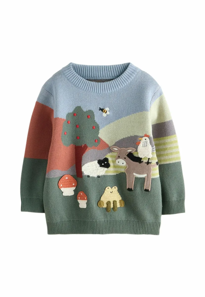 REGULAR FIT  - Strickpullover - green blue farm scene