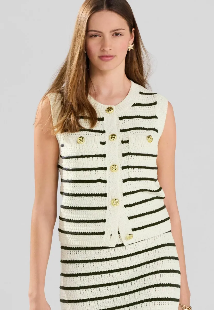 REGULAR FIT - STRIPE CREW NECK - Weste - white navy stipe