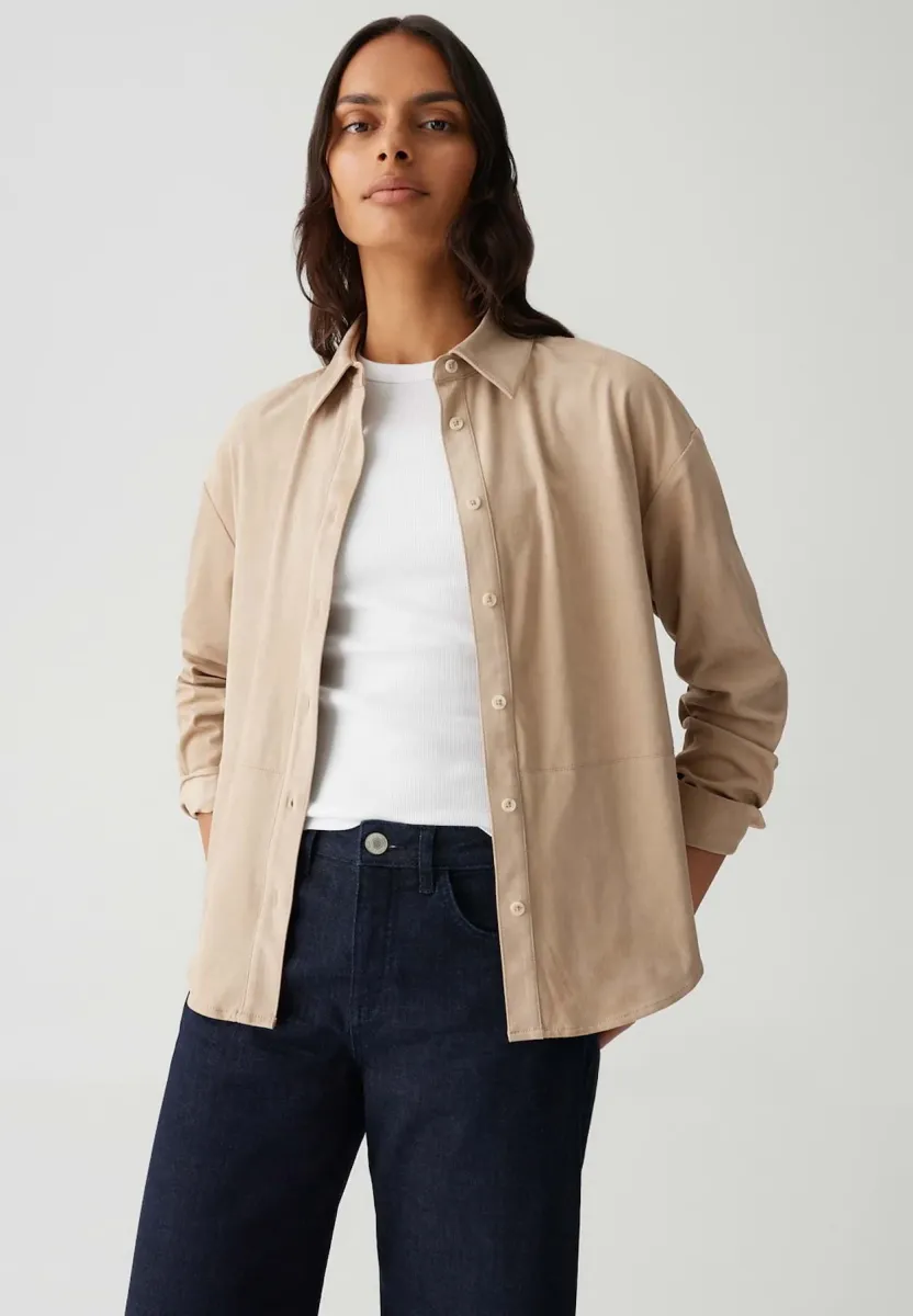 REGULAR FIT SUEDE LOOK - Kunstlederjacke - macadamia