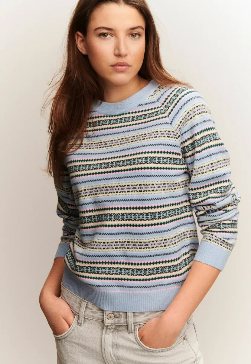 REGULAR FIT - SUPER SOFT CREW NECK LONG SLEEVE - Strickpullover - light blue fairisle