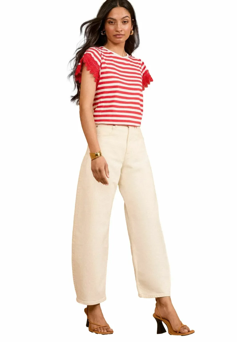 REGULAR FIT - T-Shirt print - white and red stripe