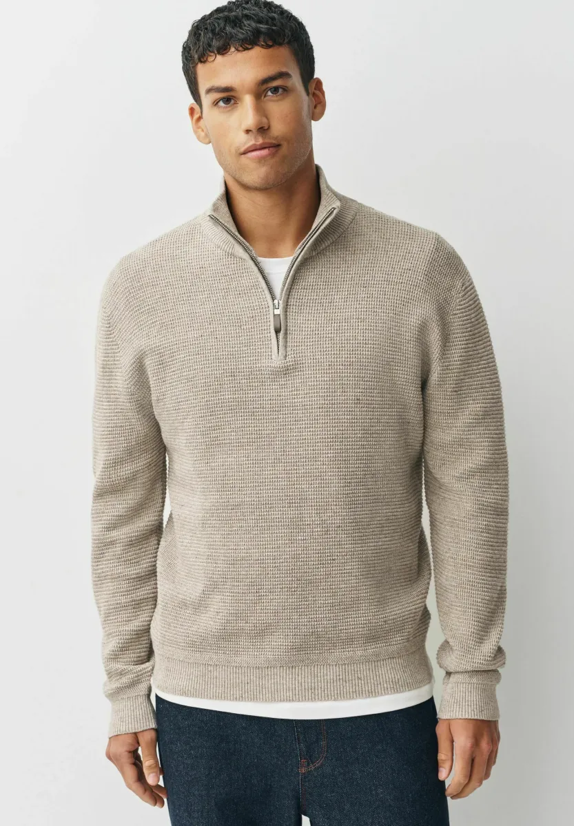 REGULAR FIT - TEXTURED PREMIUM QUARTER - Strickpullover - neutral