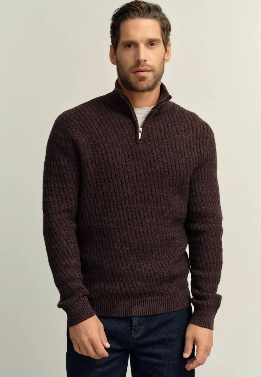 REGULAR FIT TEXTURED QUARTER  NECK  - Strickpullover - brown