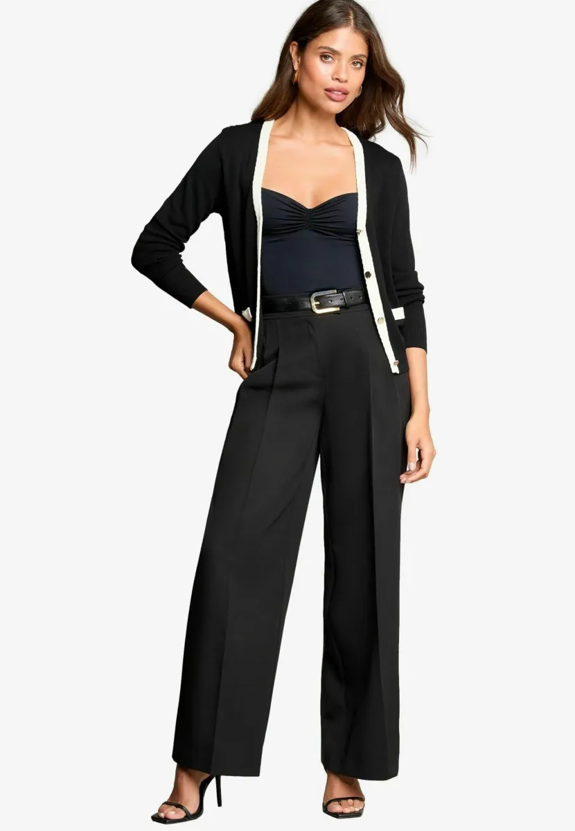 REGULAR FIT TIPPED V-NECK  - Strickjacke - black white