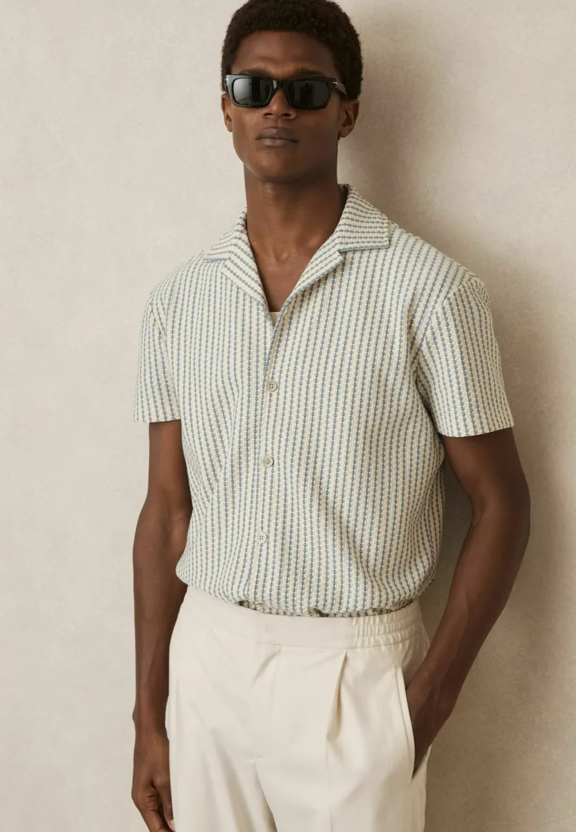 REGULAR FIT - TOWER TEXTURED-CUBAN-COLLAR - Hemd - white soft blue