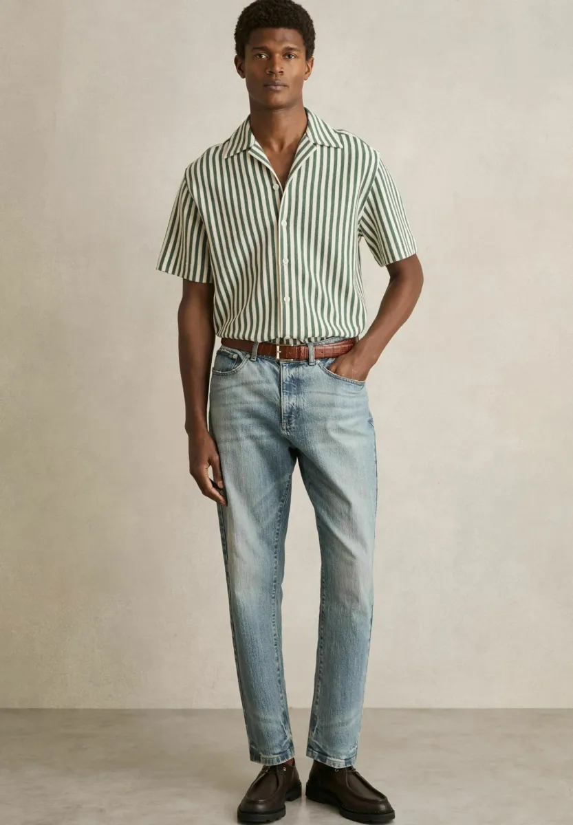 REGULAR FIT-TRIG TEXTURED STRIPE CUBAN COLLAR - Hemd - green white