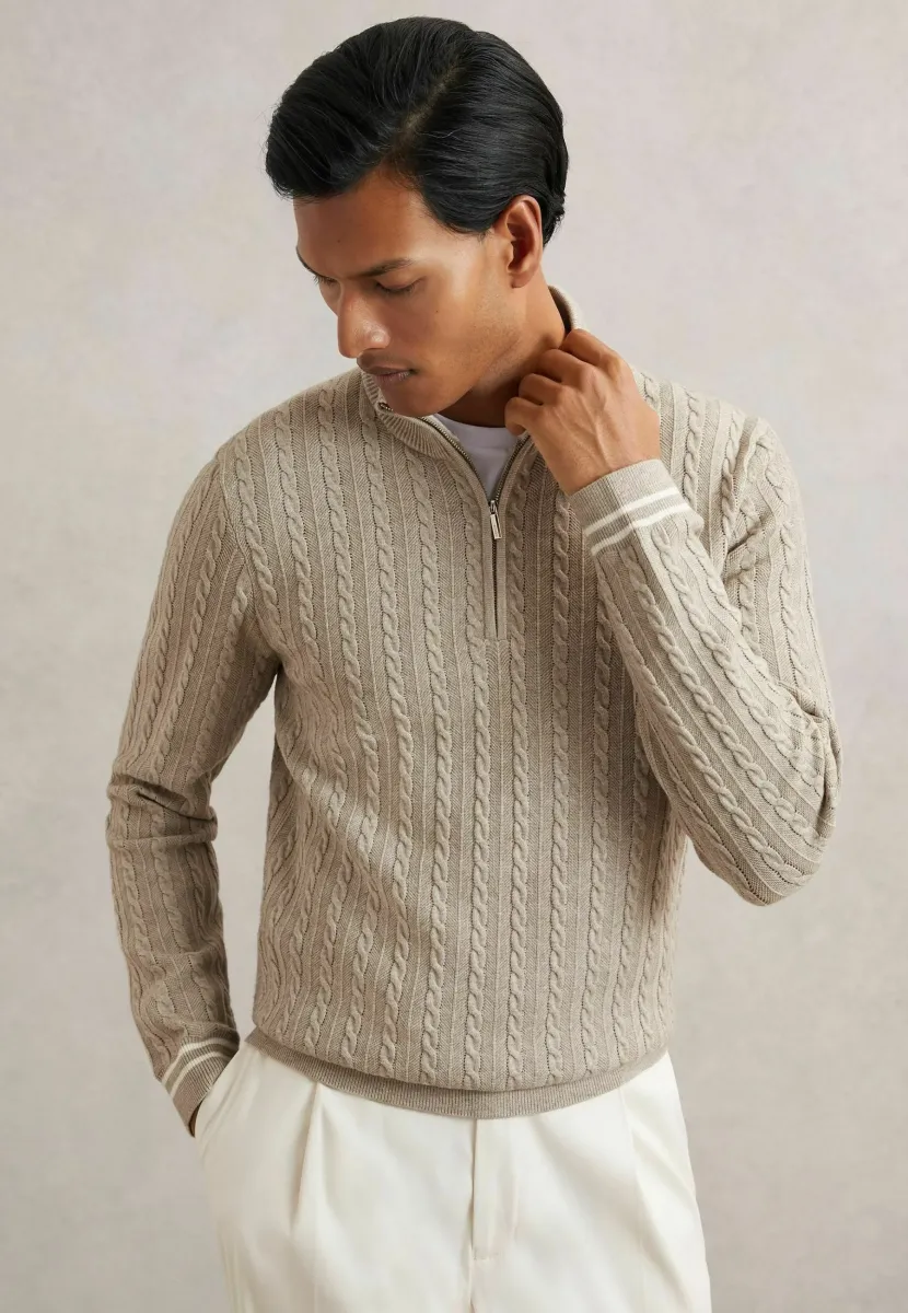 REGULAR FIT - TUSCANO HALF-CABLE  - Strickpullover - oatmeal brown