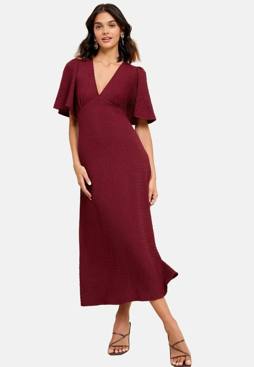 REGULAR FIT V-NECK MIDI  - Freizeitkleid - burgundy red