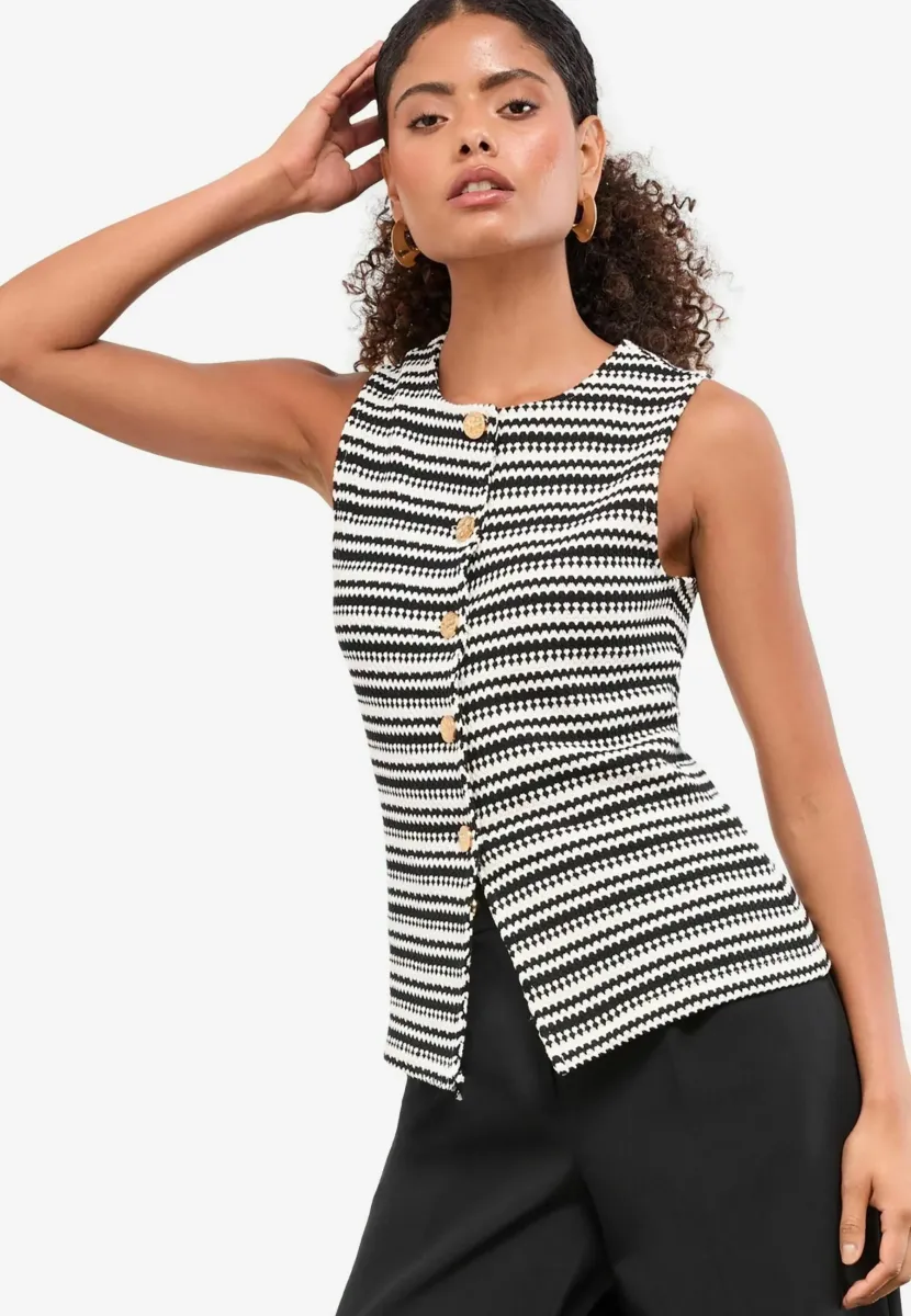 REGULAR FIT  - Weste - black white stripe crochet