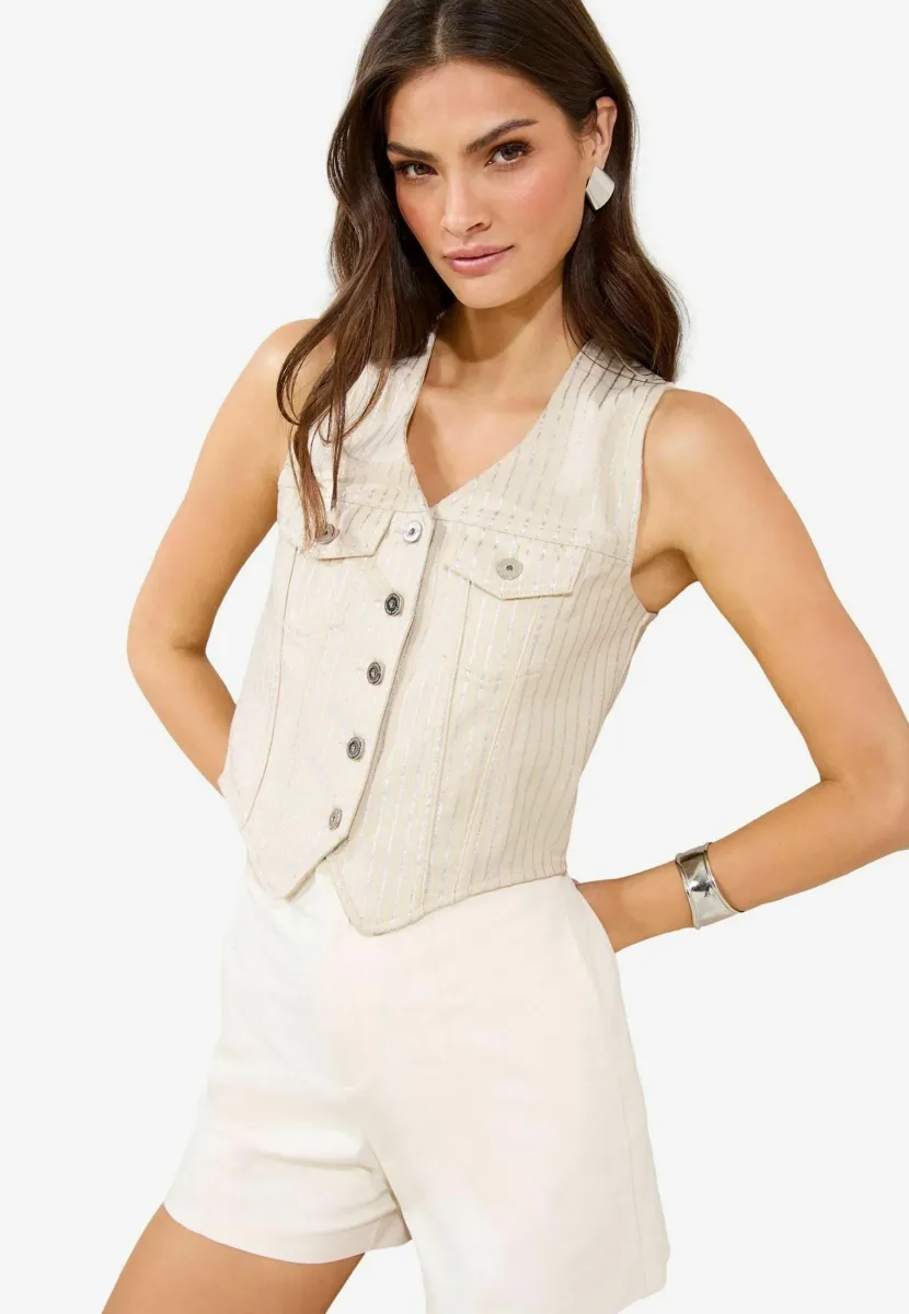 REGULAR FIT - Weste - sparkle stripe ecru